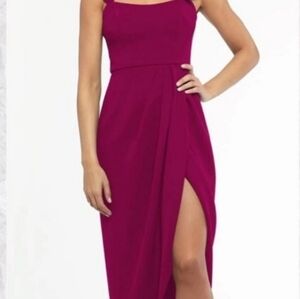 XSCAPE Double Strap Front-Slit Sheath Magenta Dress Sz14-bridesmaid Datenight